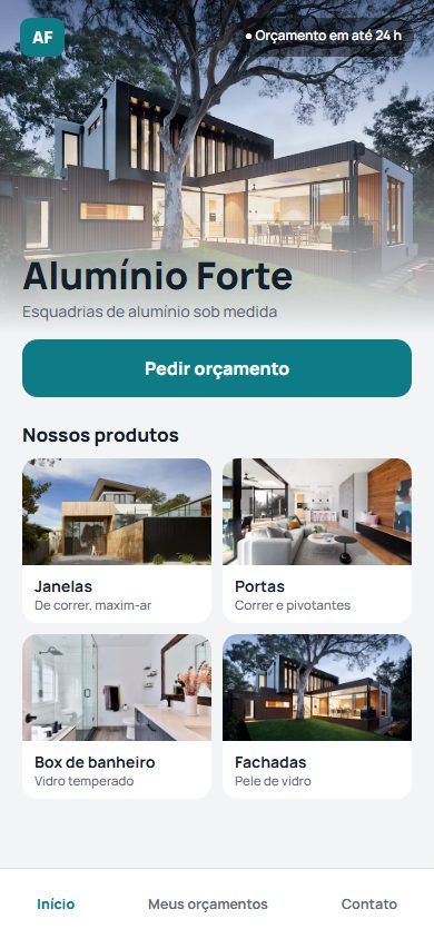 Tela ilustrativa de app para esquadrias de alumínio