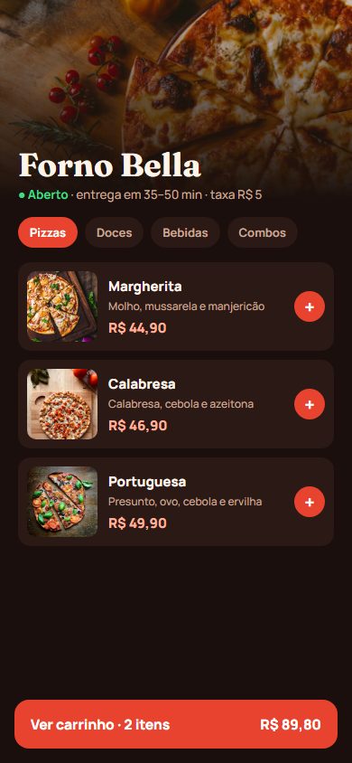 Tela ilustrativa de app para pizzaria