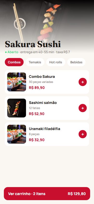 Tela ilustrativa de app para sushi